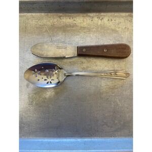 Tramontina Wood Handle Sandwich Spreader & Ekco Stainless Slotted Spoon Set